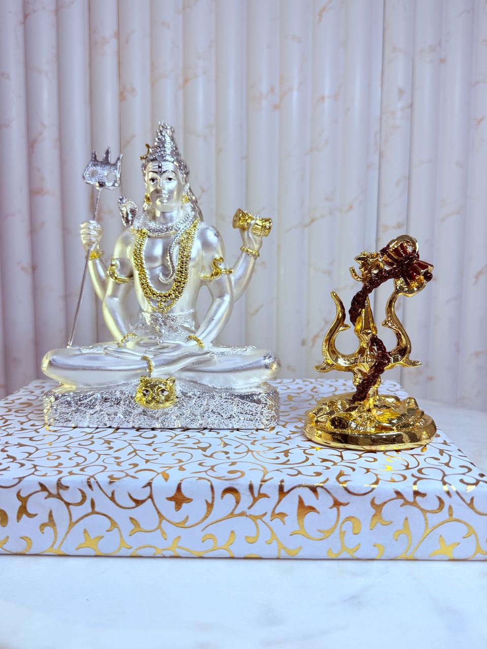 Silver Plated Lord Shiva Murti & Trishul