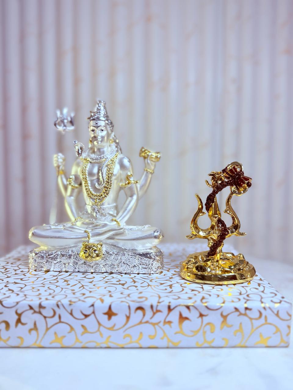 Silver Plated Lord Shiva Murti & Trishul